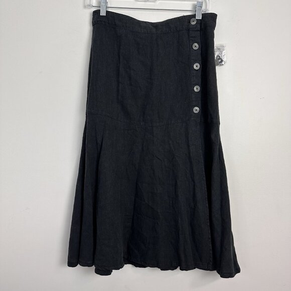 NEW‎ Free People Midi Skirt Women 6 Linen Blend Black Button Up Boho Whimsigoth - Picture 1 of 13
